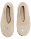 Portolano Ladies Ballerina Slippers With Hotfix Stones Heart In Tan