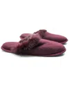 Portolano Ladies Slippers With Rabbit Fur Trim On Top In Wine