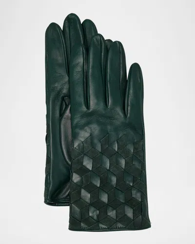 Portolano Leather Basketweave Gloves In Bottle Green