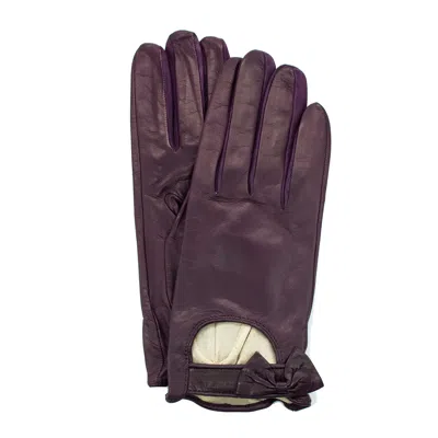 Portolano Leather Driving Gloves With Bow In Purple
