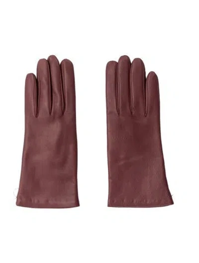 Pre-owned Portolano Leather Gloves In Burgundy