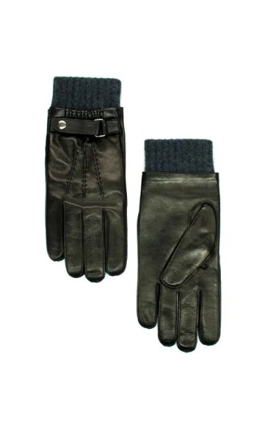 Portolano Leather Gloves With Belt And Cashmere Cuff In Green