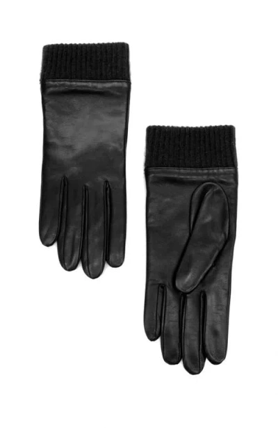 Portolano Leather Gloves With Cashmere Cuff In Black