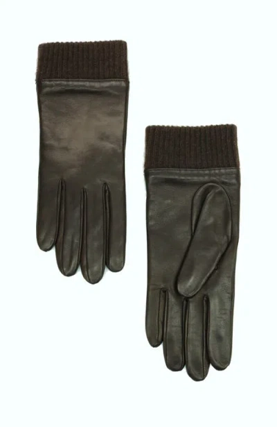 Portolano Leather Gloves With Cashmere Cuff In Brown