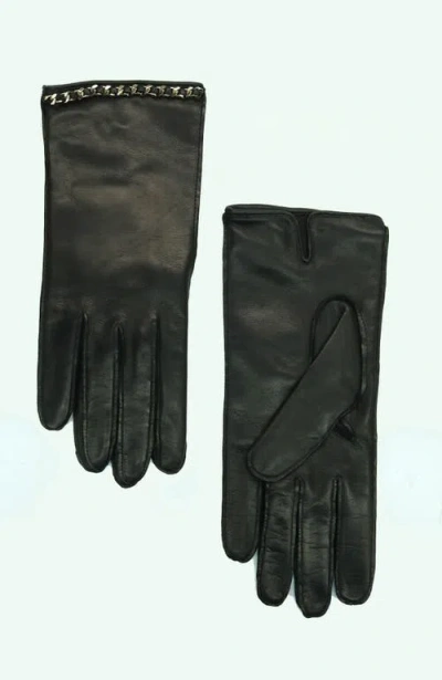 Portolano Leather Gloves With Chain In Black
