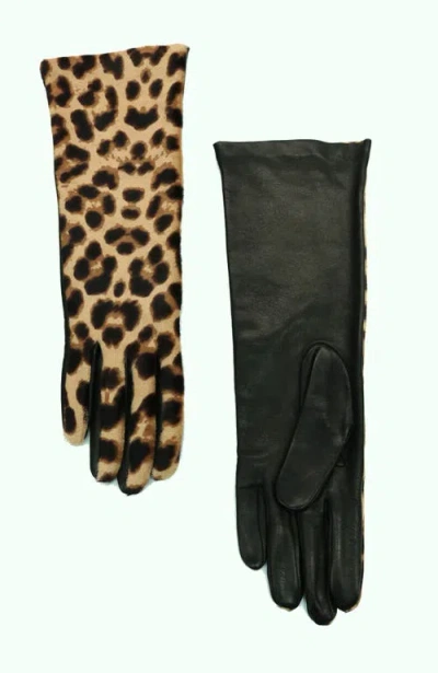 Portolano Leather Gloves With Haircalf Top In Brown