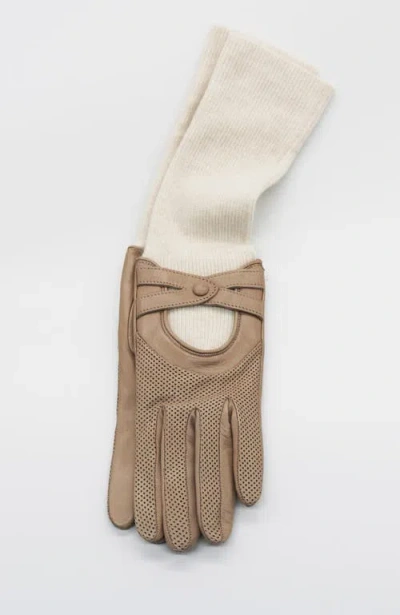 Portolano Leather Gloves With Knitted Cuff In Brown