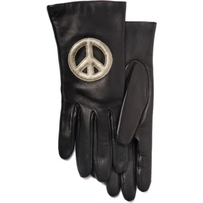 Portolano Leather Gloves With Peace Sign In Black