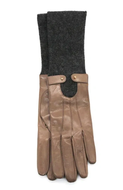 Portolano Leather Gloves With Studs And Knit Cuff In Brown