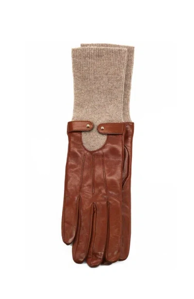 Portolano Leather Gloves With Studs And Knit Cuff In Brown