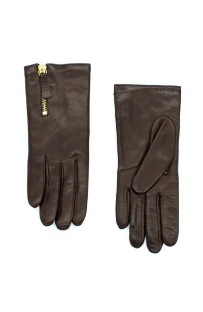 Portolano Leather Gloves With Zipper In Brown