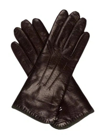 Pre-owned Portolano Leather Textured Gloves In Brown