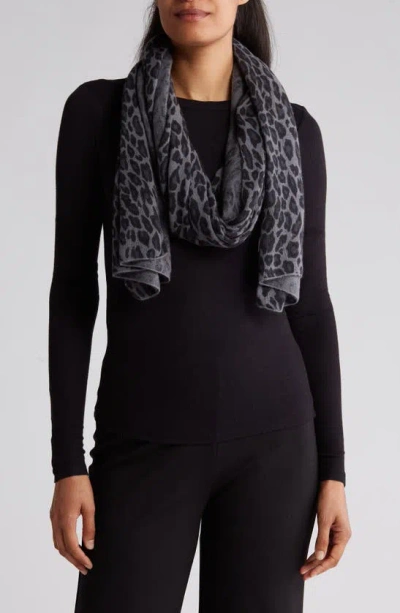 Portolano Leopard Print Wool Blend Scarf In Grey