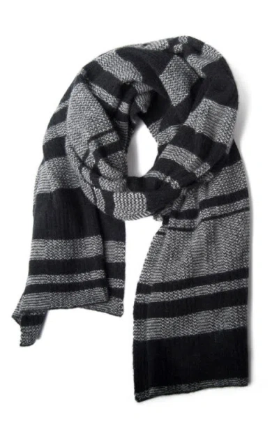 Portolano Lightweight Cashmere Striped Wrap In Black