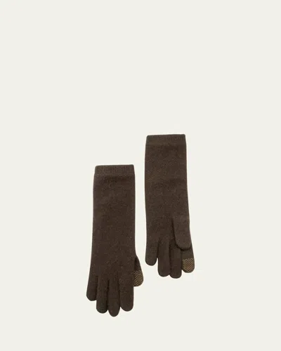 Portolano Long Cashmere Tech Gloves In Chocolate Brown