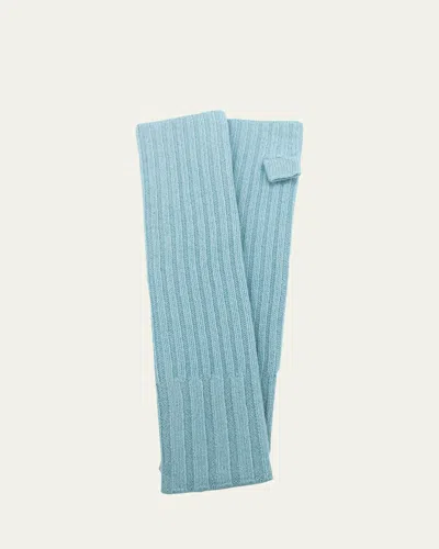 Portolano Long Ribbed Fingerless Cashmere Gloves In Powder Blue