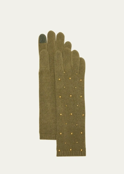 Portolano Long Studded Cashmere Tech Gloves In Martini Olive