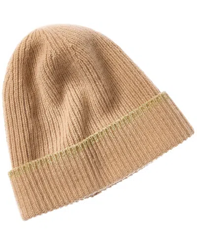 Portolano Lurex Ribbed Cashmere Beanie In Neutral