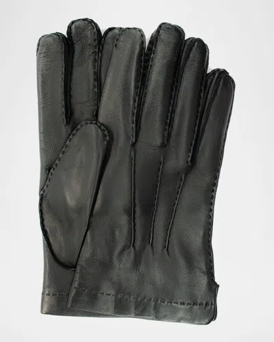 Portolano Men's Cashmere-lined Handsewn Leather Gloves In Black