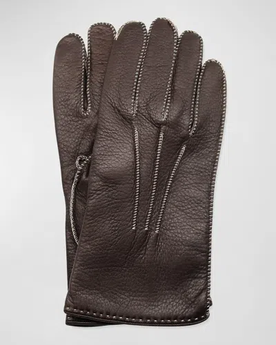 Portolano Men's Deerskin Gloves W/ Contrast Stitching In Brown