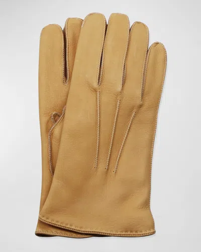 Portolano Men's Deerskin Gloves W/ Contrast Stitching In Brown