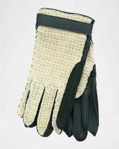 Portolano Men's Deerskin Gloves With Crochet Cotton Top In Shale/beige