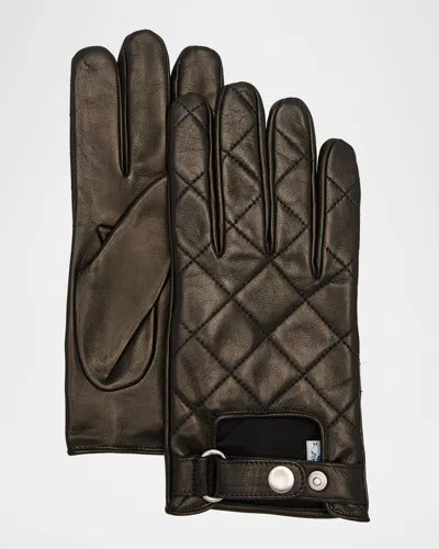 Portolano Men's Diamond-quilted Leather Driving Gloves In Black