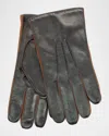 Portolano Men's Leather Gloves With Contrast Suede In Chocolate Brown/tobacco
