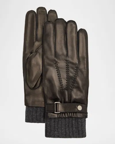 Portolano Men's Napa Leather And Cashmere-cuff Gloves In Black