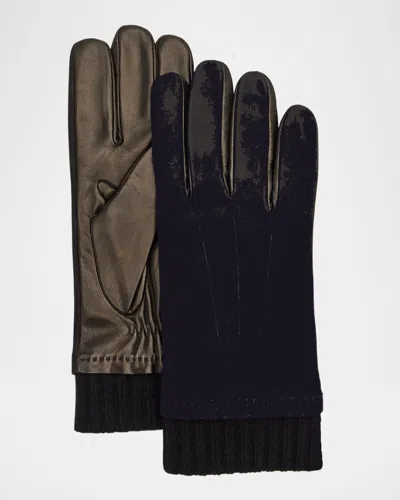 Portolano Men's Suede And Napa Leather Gloves In Black