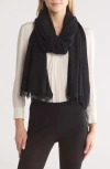 Portolano Merino Wool Blend Eyelash Fringe Wrap Scarf In Black