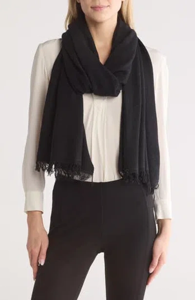 Portolano Merino Wool Blend Eyelash Fringe Wrap Scarf In Black