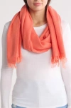 Portolano Merino Wool Blend Eyelash Fringe Wrap Scarf In Coral