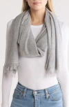Portolano Merino Wool Blend Eyelash Fringe Wrap Scarf In Light Grey