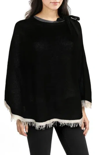 Portolano Merino Wool Blend Knit Poncho In Black