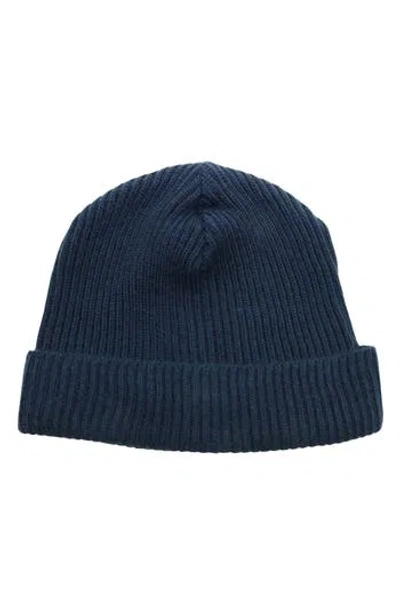 Portolano Merino Wool Rib Cuff Beanie In Blue