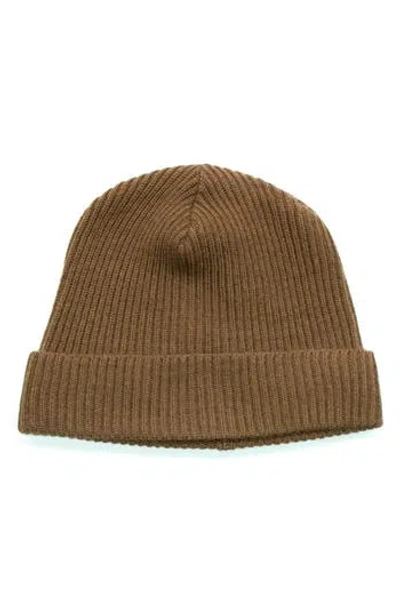 Portolano Merino Wool Rib Cuff Beanie In Brown