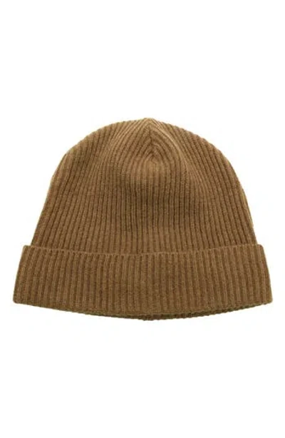 Portolano Merino Wool Rib Cuff Beanie In Brown