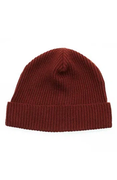 Portolano Merino Wool Rib Cuff Beanie In Red