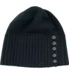 Portolano Beanie Hat With Leather Buttons In Black