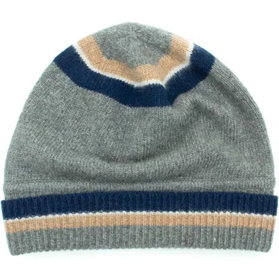 Portolano Mini Stripe Cashmere Beanie In Grey Combo