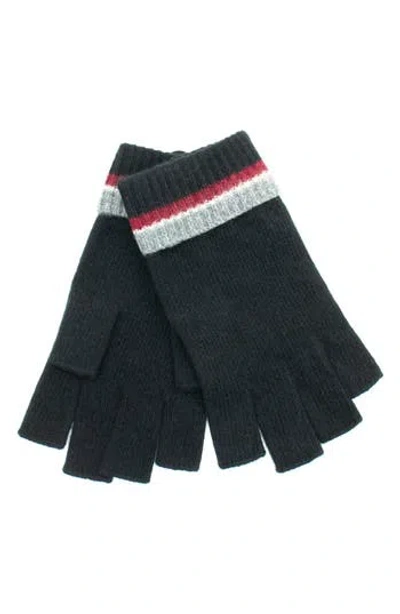 Portolano Mini Stripe Fingerless Cashmere Gloves In Black Combo