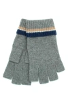 Portolano Mini Stripe Fingerless Cashmere Gloves In Grey Combo