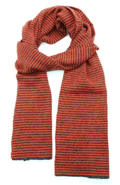Portolano Ministripe Rib Scarf In Heather Charcoal/orange