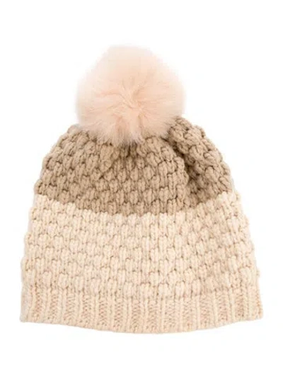 Pre-owned Portolano Multi Neutral Beanie Is Faux Pom Pom