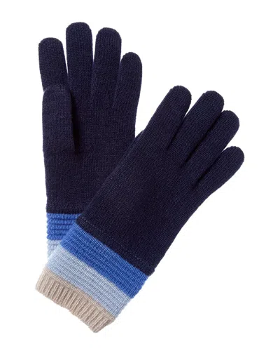 Portolano Multistriped Cuff Cashmere Gloves In Blue