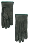 Portolano Perforated Leather Gloves In Black/moss