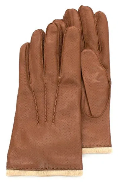 Portolano Perforated Leather Gloves In Brown