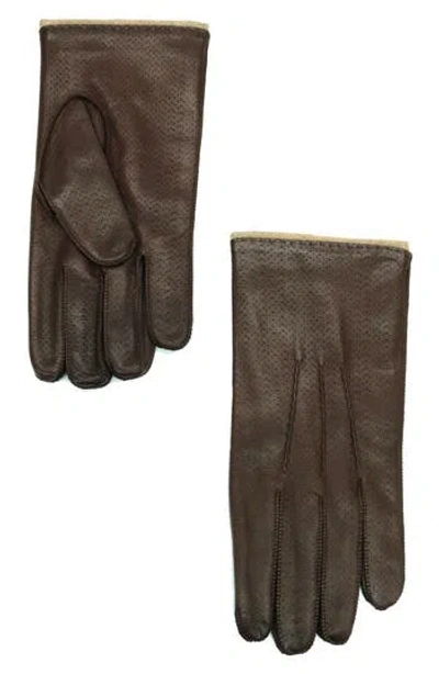 Portolano Perforated Leather Gloves In Mahogany/asinel