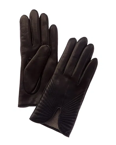 Portolano Piping Detail Cashmere-lined Leather Gloves In Black